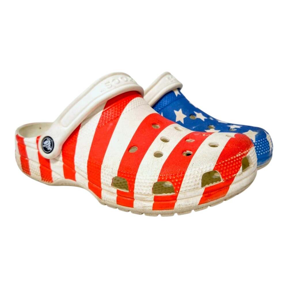 Crocs Classic American Flag Clogs Unisex M5/W7 Multicolor Slip On Casual Shoes